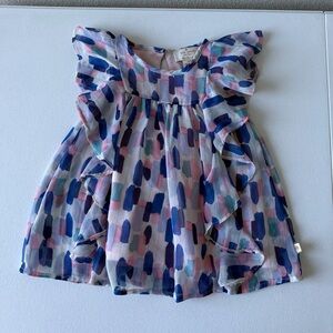 Kate Spade Brushstroke Baby Dress 12 Months Cascading Ruffles Pinks & Blues